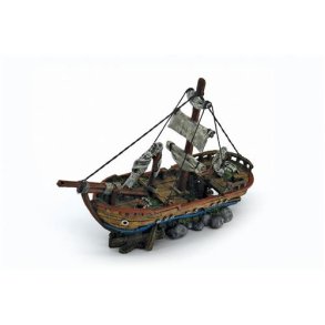 Akvarie dekoration Stort Skibvrag med sejl 39,5 x 14 x 27cm.