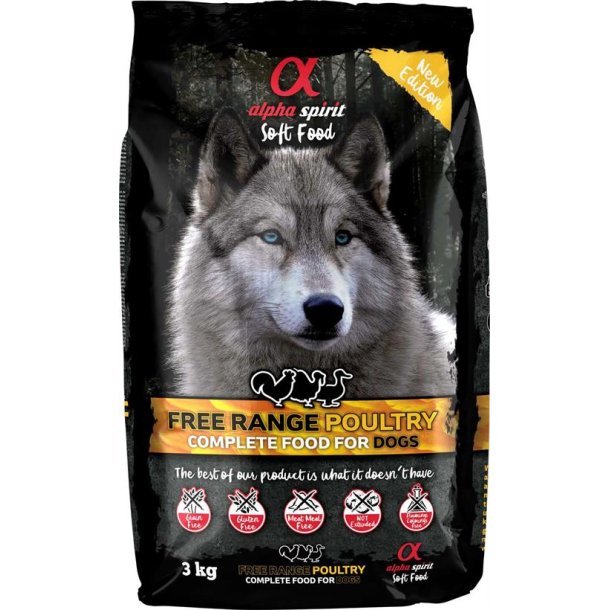 Alpha Spirit Fjerkr komplet Semi-mois hundefoder/godbidder glutenfri 3 kg. 