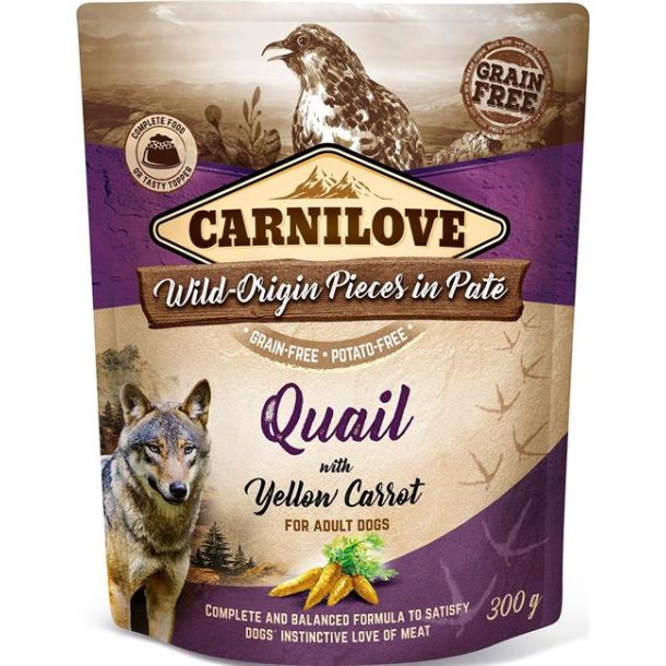 Carnilove Pate Vagtel og Gule gulerdder 300 g.